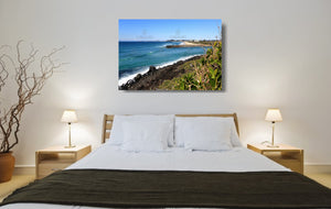 An acrylic print of Tallebudgera Creek on the Gold Coast of QLD hanging in a bed room setting