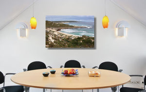 An acrylic print of Gas Bay in WA hanging in a dining room setting