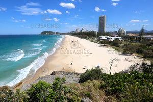 A photograph of Burleigh Beach QLD from the lookout at the northern end.