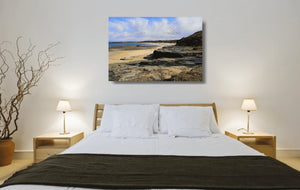 Acrylic print of Racecourse Beach in Ulladulla hanging in a bed room setting.